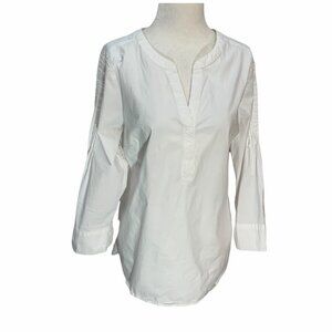 𝅺chaus🤍white Cotton Blouse/Top Collarless Split Neck Size S